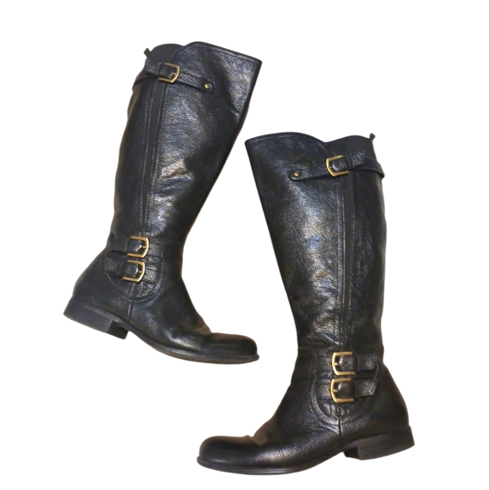 Naturalizer Wide Calf Black Leather Knee High Boots Women's Black Riding Boots 8